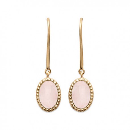 Boucles d'oreilles Plaqué Or 18 carats pierre naturelle quartz rose