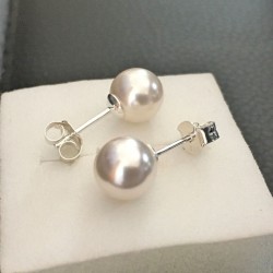 Clous d'oreilles argent 925/000 perles nacrées blanches Swarovski 8 mm