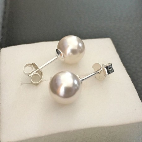 Clous d'oreilles argent 925/000 perles nacrées blanches Swarovski 8 mm