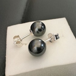 Clous d'oreilles argent 925/000 perles nacrées noires Swarovski 8 mm