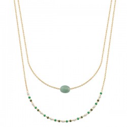 Collier Plaqué Or 18 carats 2 rangs petite pierre naturelle aventurine