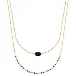 Collier Plaqué Or 18 carats 2 rangs petite pierre naturelle agate noire