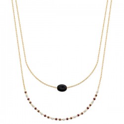 Collier Plaqué Or 18 carats 2 rangs petite pierre naturelle agate noire