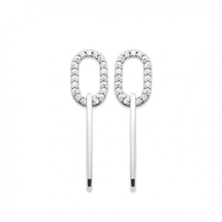 Boucles d'oreilles pendantes trombones argent 925/000 et zirconium