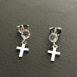 Boucles d'oreilles argent 925 cristal Swarovski pendants petites croix