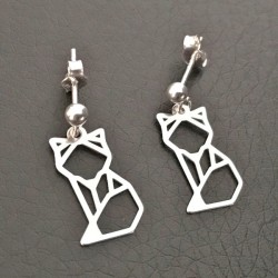 Boucles d'oreilles renard en argent 925 clous tiges fermoir poussette