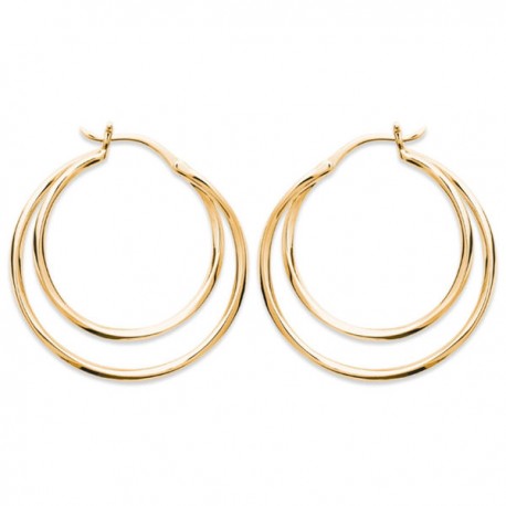 Boucles d'oreilles créoles double anneaux en plaqué or 18 carats