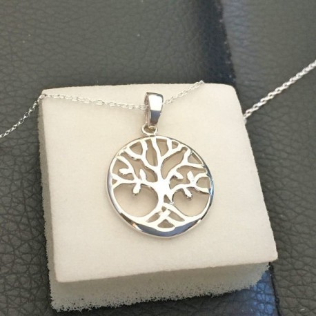 Collier argent 925/000 pendentif arbre de vie ajouré sur chaine 