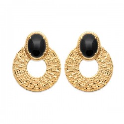 Boucles d'oreilles Plaqué Or 18 carats pierre naturelle agate noire