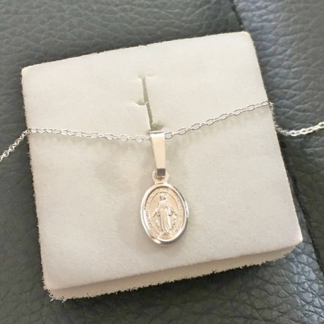 Collier argent 925 pendentif petite médaille miraculeuse Vierge Marie