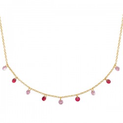 Collier Plaqué Or 18 carats pampilles de couleur rose 2 tons