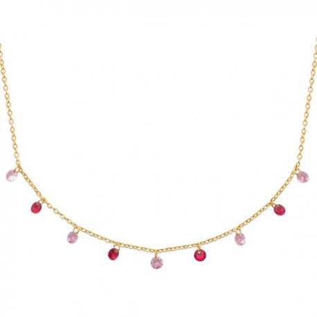 Collier Plaqué Or 18 carats pampilles de couleur rose 2 tons