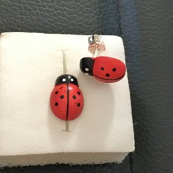 Boucles d'oreilles argent 925/000 coccinelle en bois