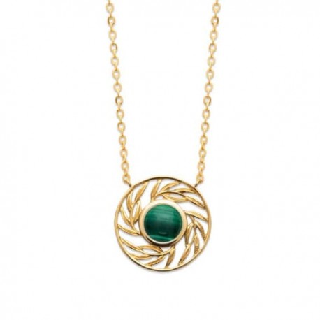 Collier épis de blé Plaqué Or 18 carats pierre naturelle malachite