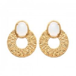 Boucles d'oreilles Plaqué Or 18 carats pierre de lune naturelle