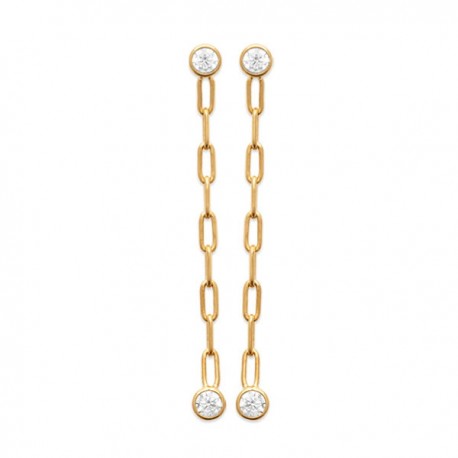 Boucles d'oreilles chainettes Plaqué Or 18 carats et zirconium
