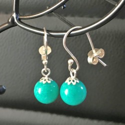 Boucles d'oreilles pierre naturelle agate cyan vert et argent 925/000