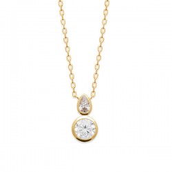 Collier Plaqué Or 18 carats duo zirconium rond et petite goutte