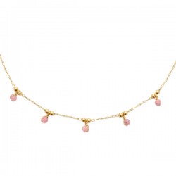 Collier Plaqué Or 18 carats pampilles pierres naturelles tourmaline rose