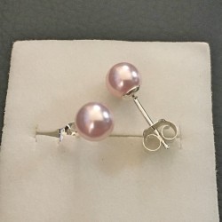 Clous d'oreilles perles nacrées swarovski rose clair 6 mm et argent 925