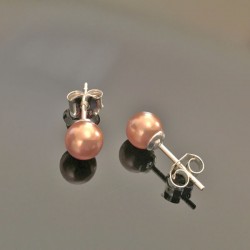 Clous d'oreilles perles nacrées swarovski or rose 6 mm et argent 925/000