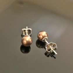 Boucles d'oreilles perles nacrées swarovski bronze puces argent 925