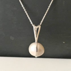 Collier argent massif 925/000 pendentif perle de culture sur chaine