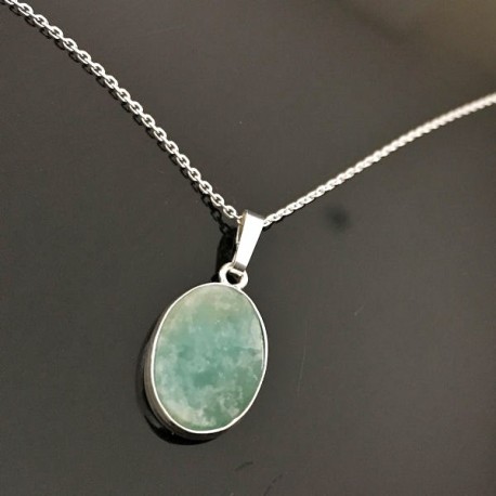 Collier argent 925/000 pendentif pierre aventurine naturelle sur chaine