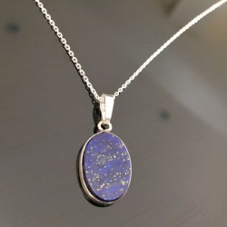 Collier argent 925/000 pendentif pierre lapis lazuli naturelle sur chaine