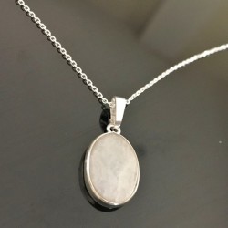 Collier argent 925/000 pendentif pierre de lune naturelle sur chaine