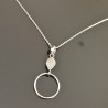 Collier argent massif 925/000 rhodié pendentif anneau sur fine chaine 