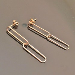 Boucles d'oreilles pendantes maillons ovales en plaqué or 18 carats