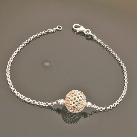 Bracelet argent massif 925/000 boule filigranée