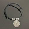 Bracelet Argent 925 pendentif médaillon sur cordon noir