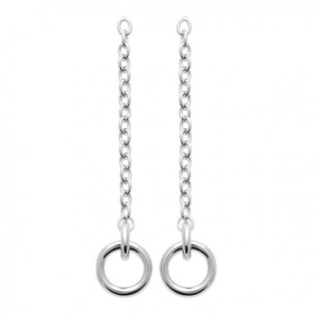 Boucles d'oreilles argent massif 925/000 pendantes chainettes anneaux