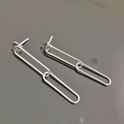 Boucles d'oreilles argent 925/000 rhodié tendance maillons de chaine