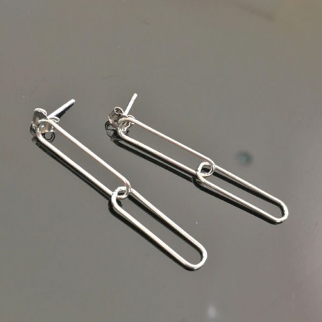 Boucles d'oreilles argent 925/000 rhodié tendance maillons de chaine