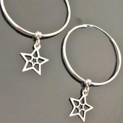 Boucles d'oreilles créoles argent 925/000 pendantes étoiles