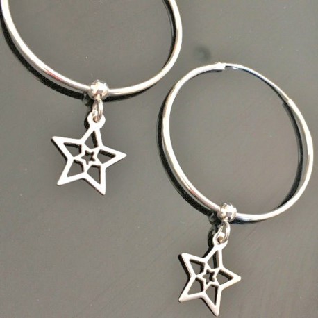 Boucles d'oreilles créoles argent 925/000 pendantes étoiles