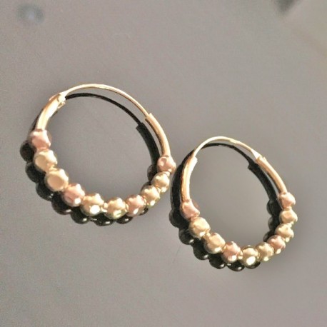 Boucles d'oreilles créoles plaqué or 18 carats 2 tons billes or jaune or rose