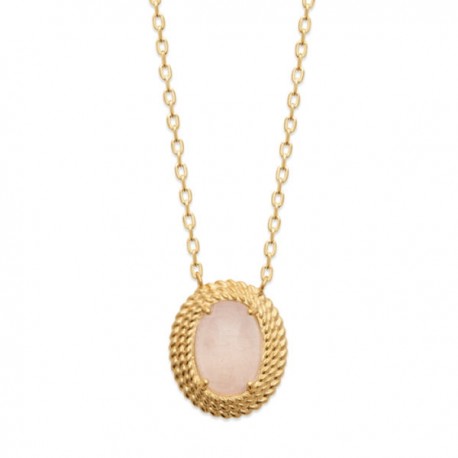 Collier Plaqué Or 18 carats pierre naturelle quartz rose