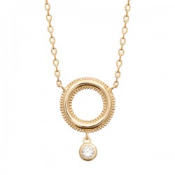 Collier Plaqué Or 18 carats anneau travaillé pampille zirconium