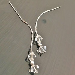Boucles d'oreilles argent 925 chainettes perles toupies cristal Autrichien