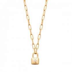 Collier Plaqué Or 18 carats et zirconium pendentif petit cadenas 