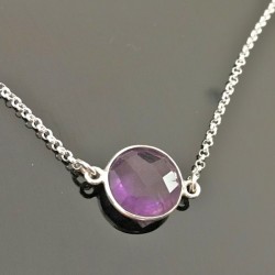 Collier argent massif 925/000 pierre amethyste naturelle