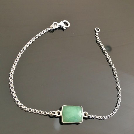 Bracelet argent massif 925/000 pierre chrysoprase naturelle