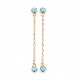 Boucles d'oreilles chainettes Plaqué Or 18 carats pierres bleues