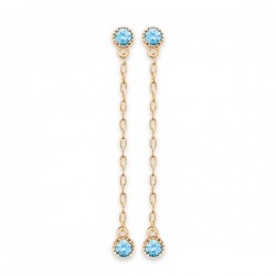 Boucles d'oreilles chainettes Plaqué Or 18 carats pierres bleues