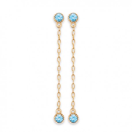 Boucles d'oreilles chainettes Plaqué Or 18 carats pierres bleues