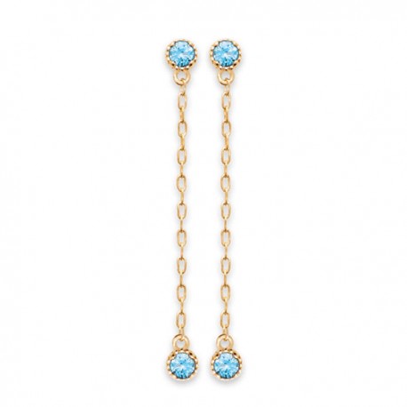 Boucles d'oreilles chainettes Plaqué Or 18 carats pierres bleues